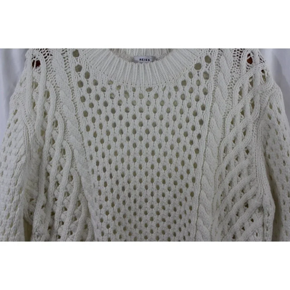 Reiss Womens Cream Lauren Chunky Open Knit Cotton Blend Pullover Sweater M - Picture 5 of 8